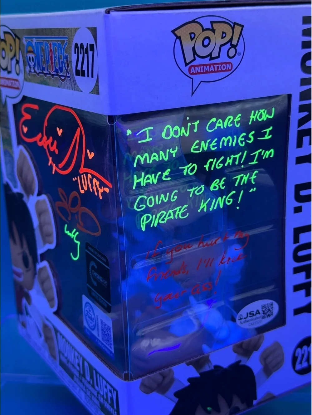 Colleen Clinkenbeard and Erica Schroeder signed gum gum Luffy Funko with JSA COA